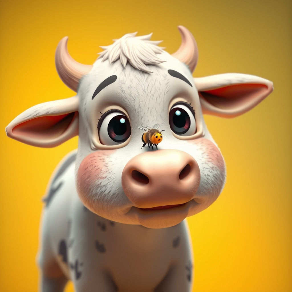 Cute Cartoon Cow and Bee in 3D Style