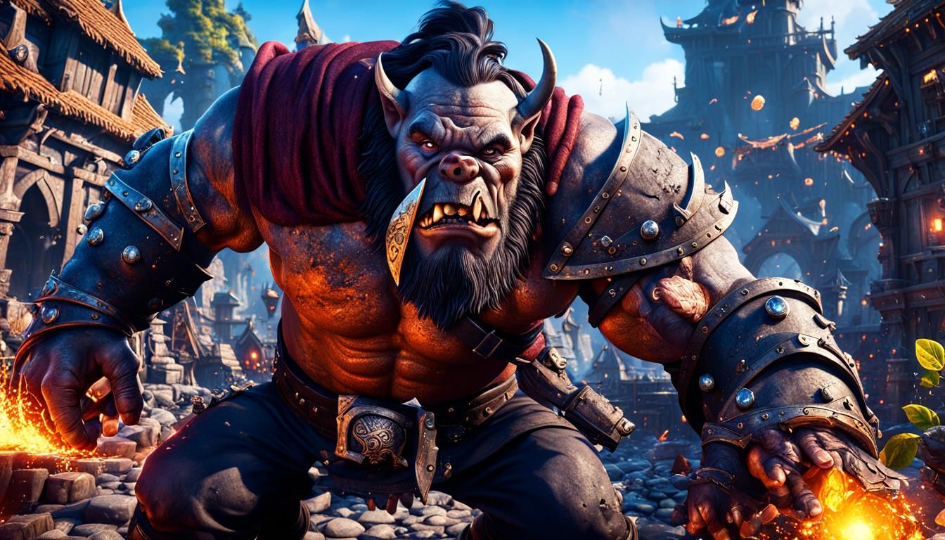 Action-Packed Fantasy Orc in Detailed Matte Painting