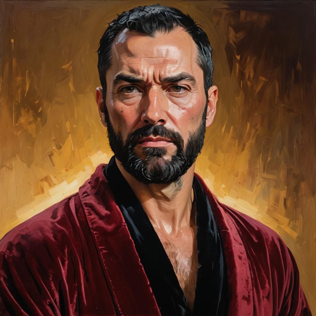 Neo-Expressionist Portrait of a Bearded Man in Velvet