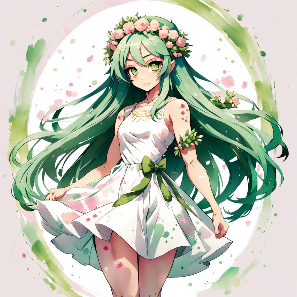 Anime Portrait: Muscular Woman in White Dress