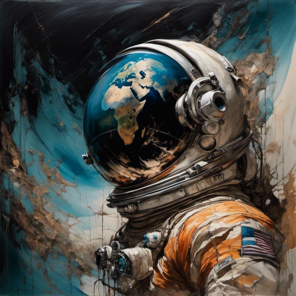 Earth Reflection in Astronaut Visor, Oil Painting