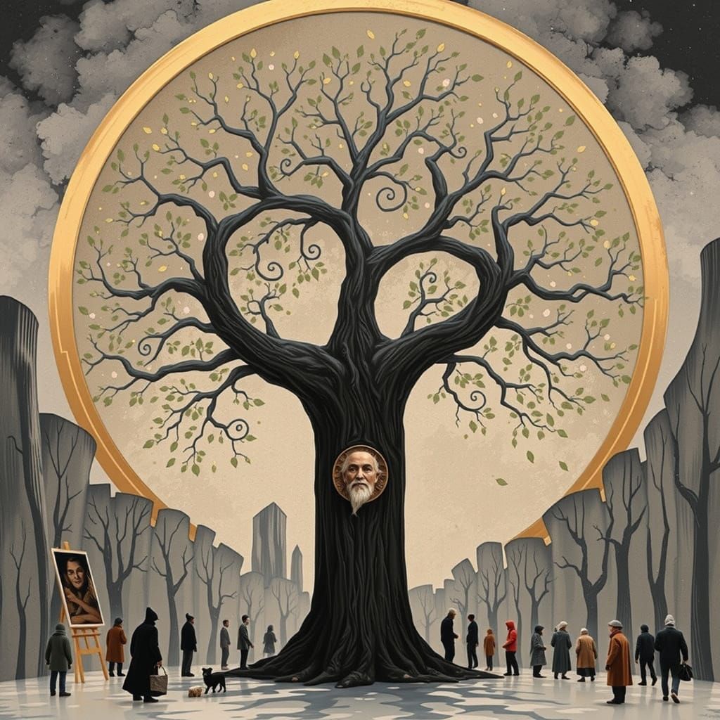 Gnome in Forest Beside Wise Tree, Watercolour Art