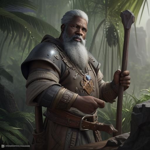 African American Forge Cleric in Jungle, Detailed Painting