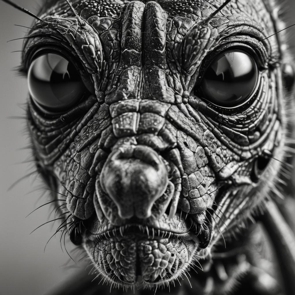 Monochrome Macro Portrait of a Grasshopper