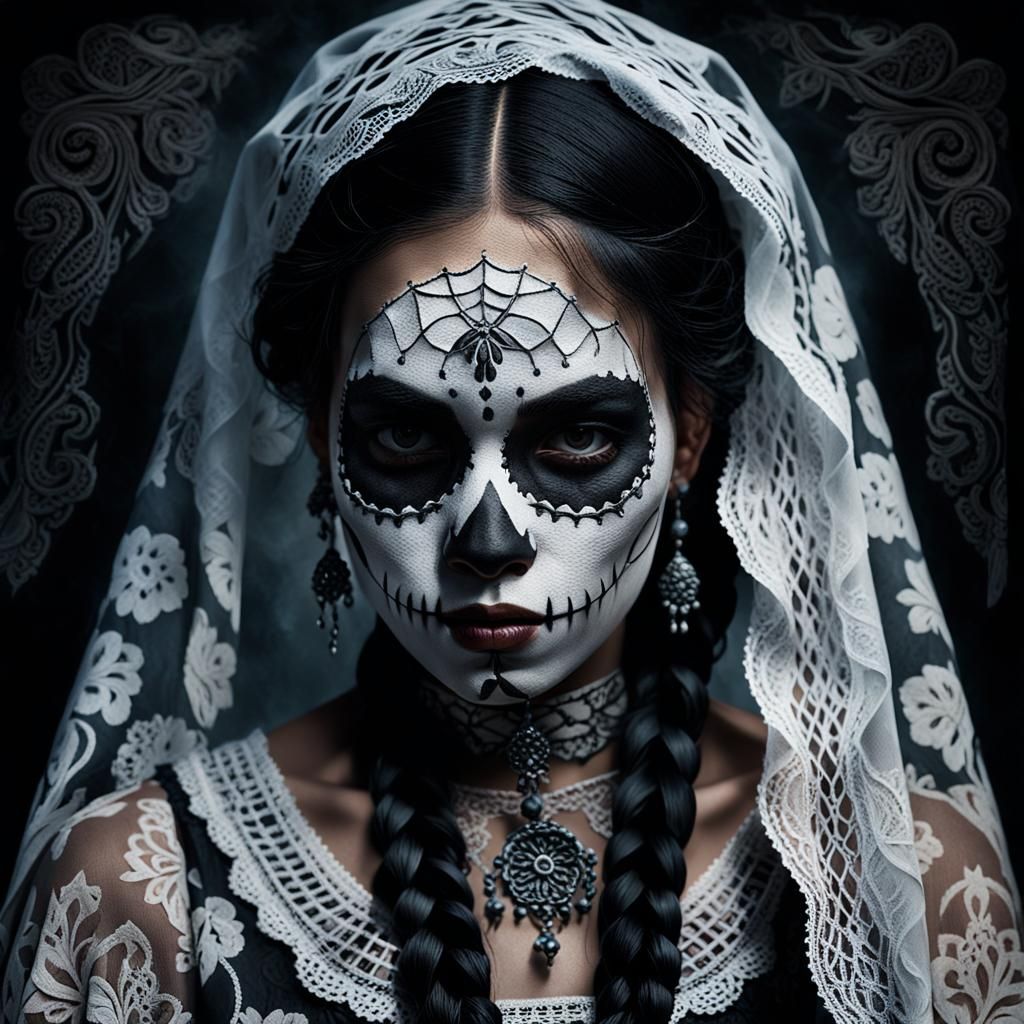 Colombian Woman as Catrina in Baroque Style