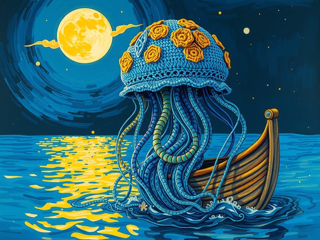 Steampunk Jellyfish Boat Trip in Klimt Crochet Style