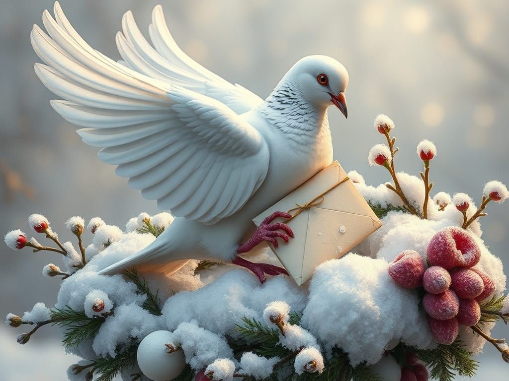 Elegant Ice Dove Brings Spring on Frosty Wreath
