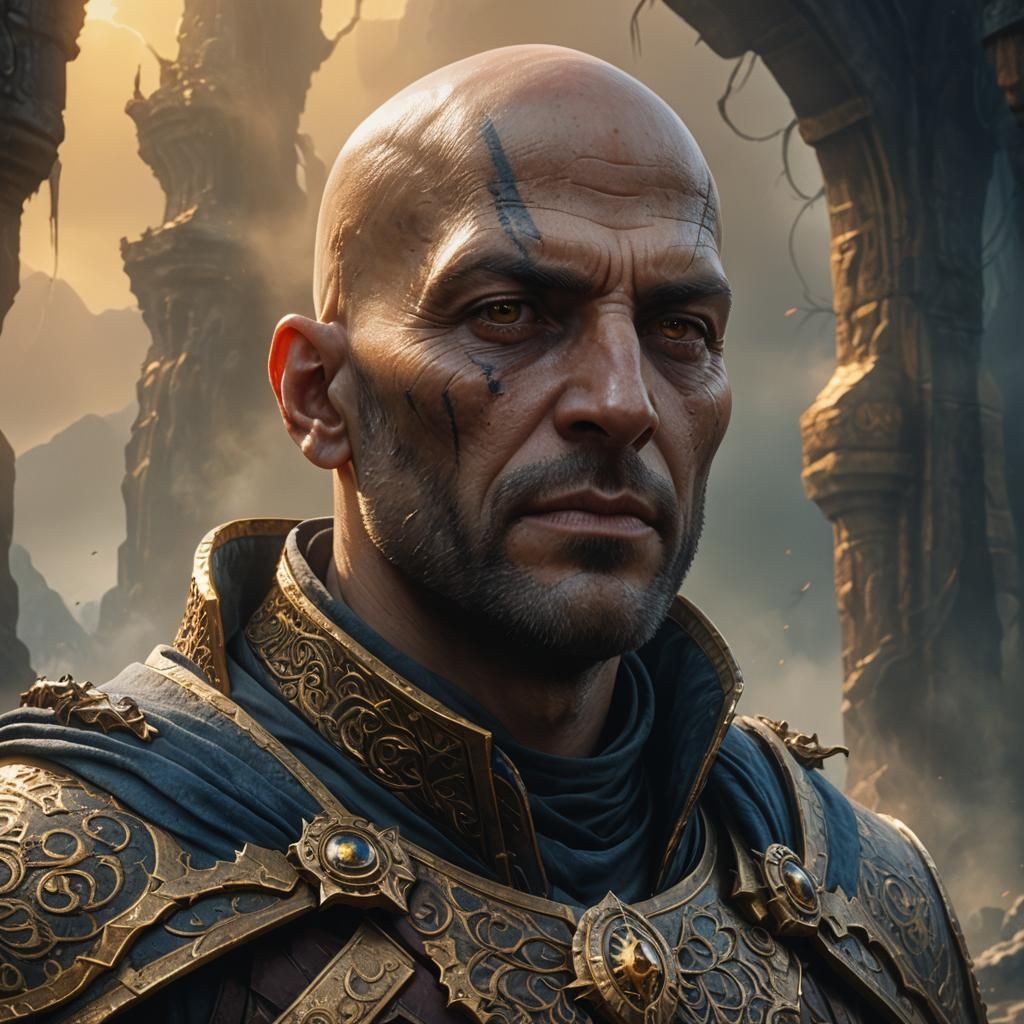 Heroic Bald Man Portrait in Fantasy Style
