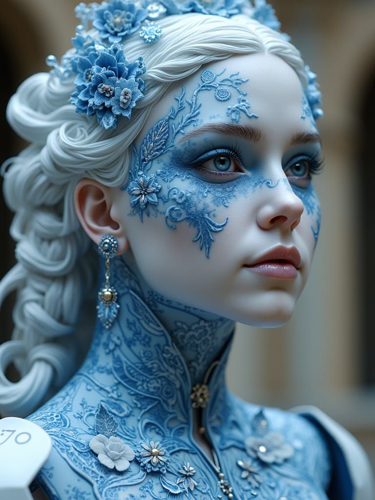 Steampunk Android Queen in Porcelain Style