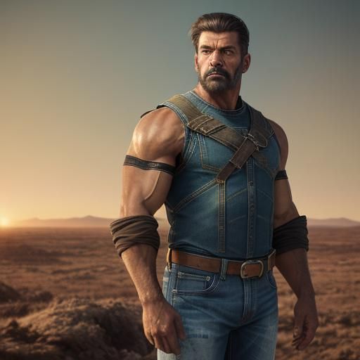 Heroic Man in Wasteland Oil Painting Style