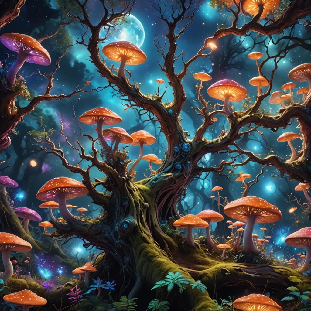 Holographic Astral Forest on the Moon: Cosmic Illustration