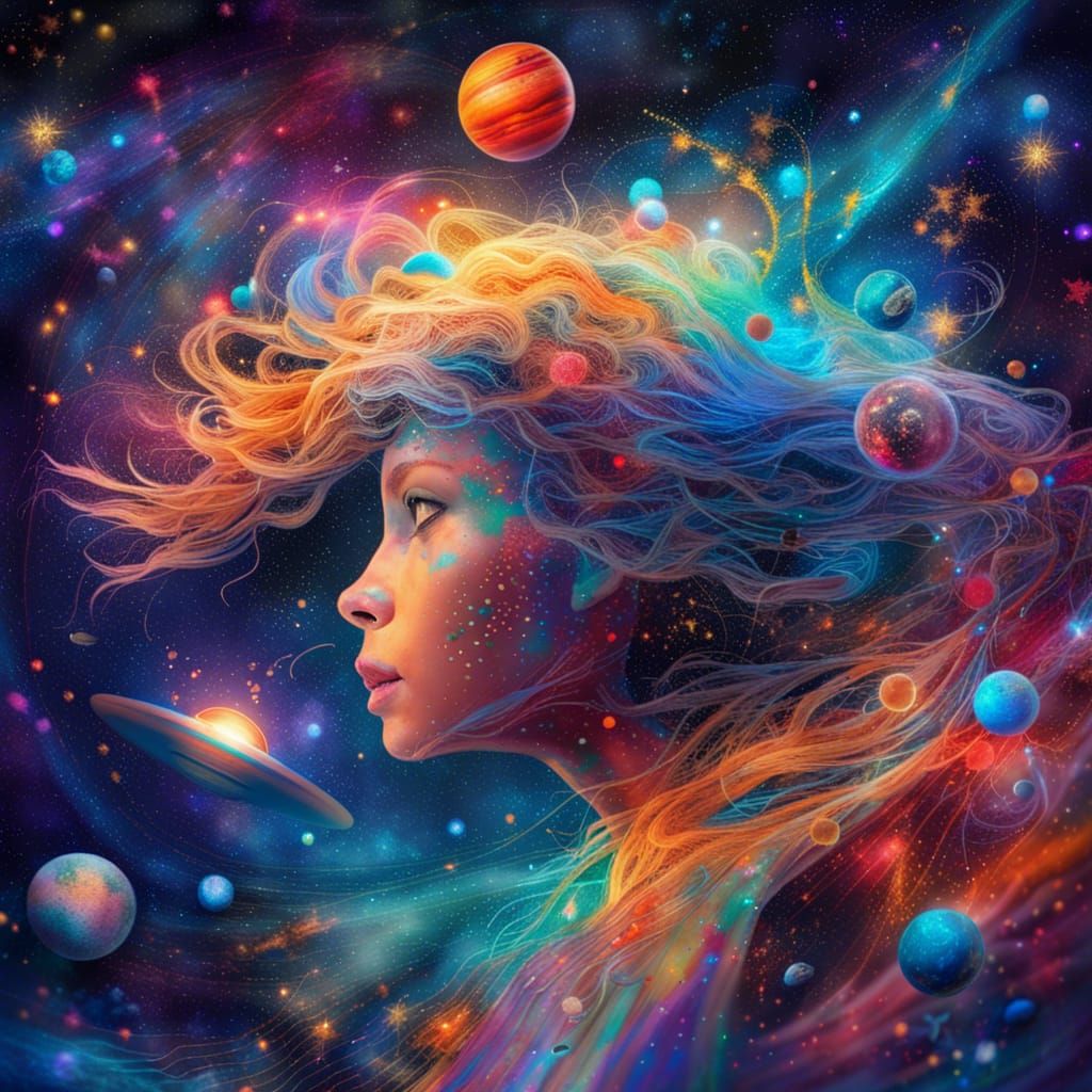 Cosmic Journey Through Colorful Galaxy in Astral Style