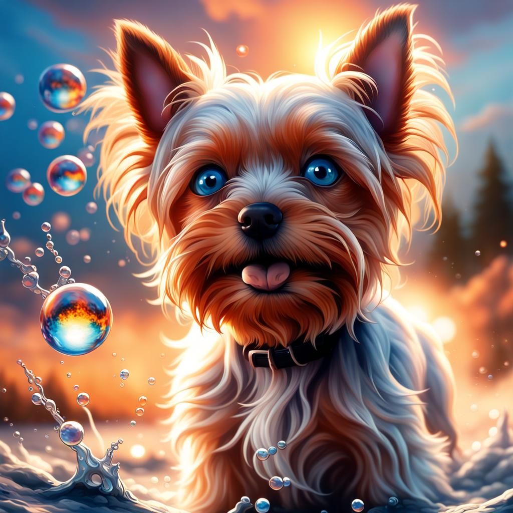 Yorkshire Terrier Puppy in a Sunset Fantasy