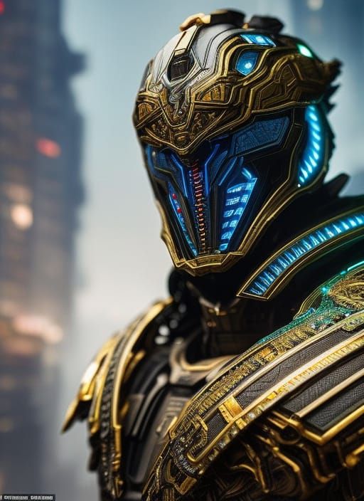 Alien Warrior in Cybernetic Armor: Detailed Portrait