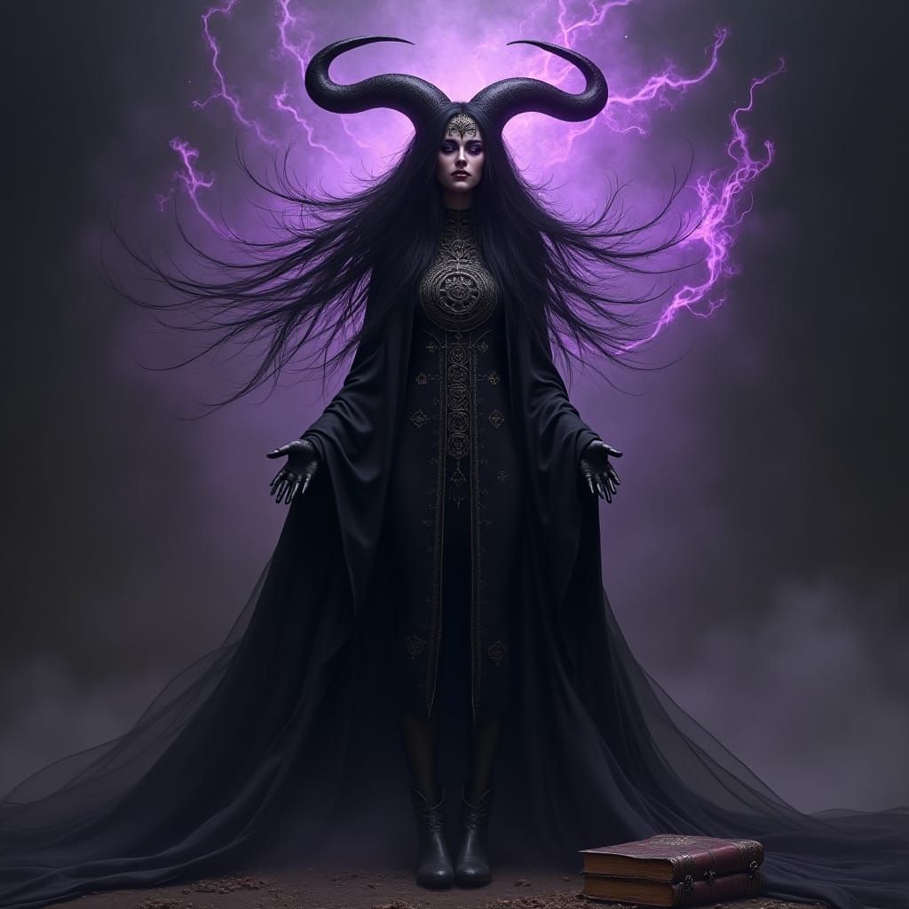 Mystical Siphon Witch Surrounded by Purple Magic