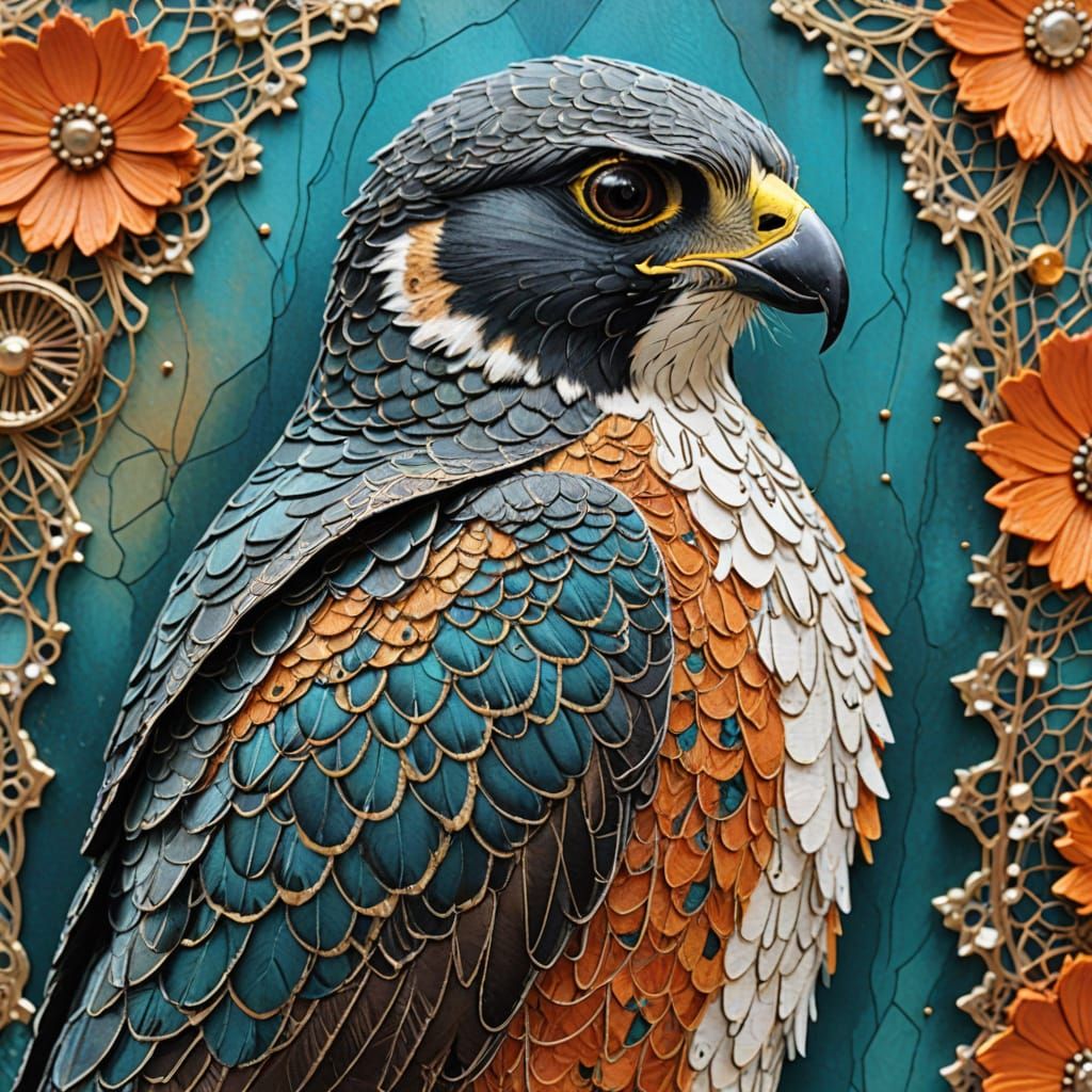 Vibrant Macro Falcon Art in Mixed Media