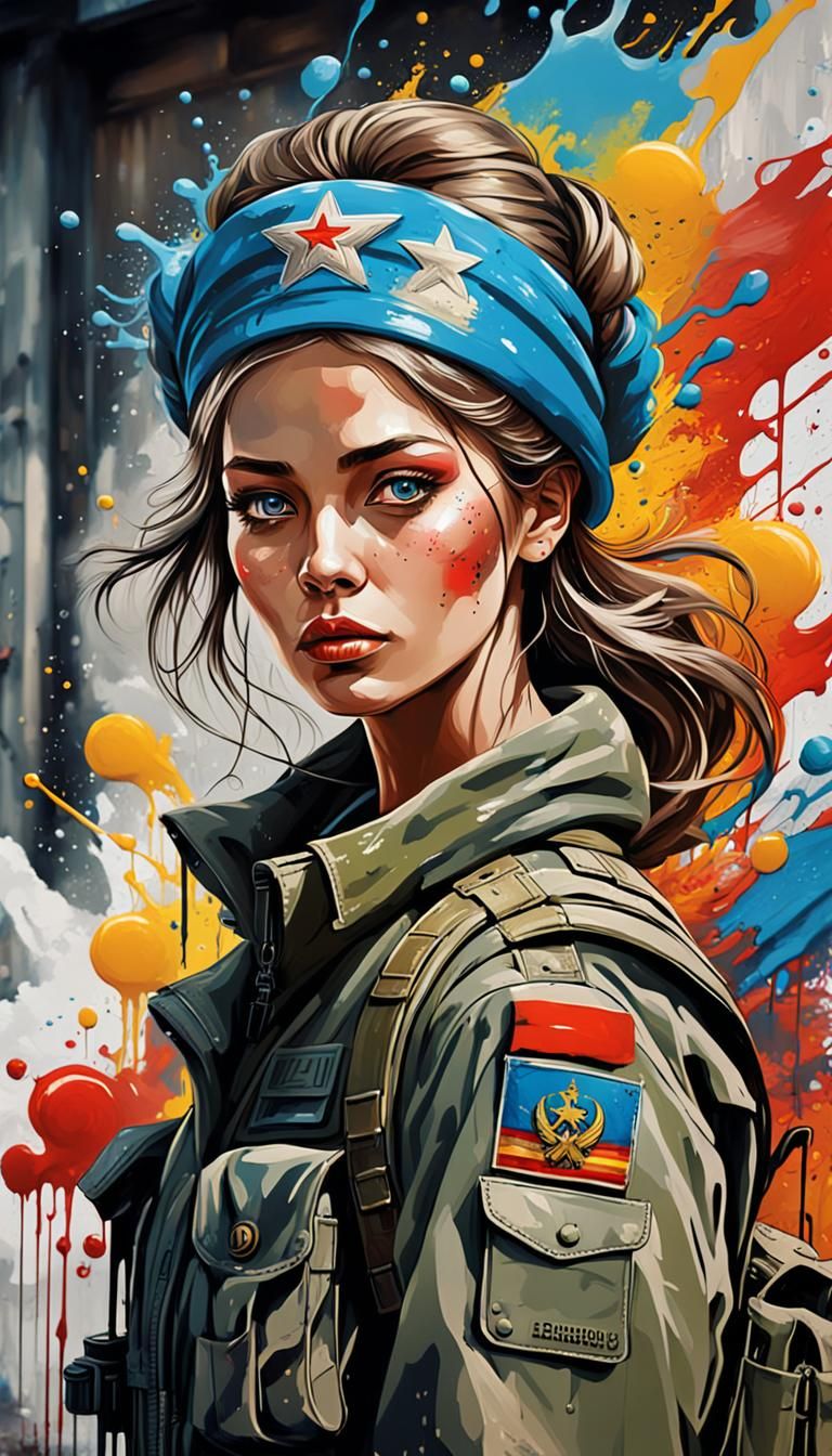 Beautiful Woman Supports Russian Army: Graffiti Art