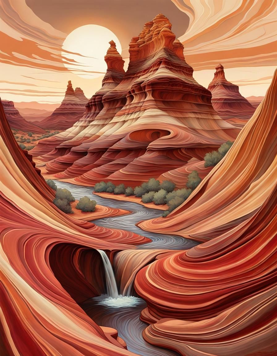 Aesthetic Desert Canyon at Sunset in Art Nouveau Style