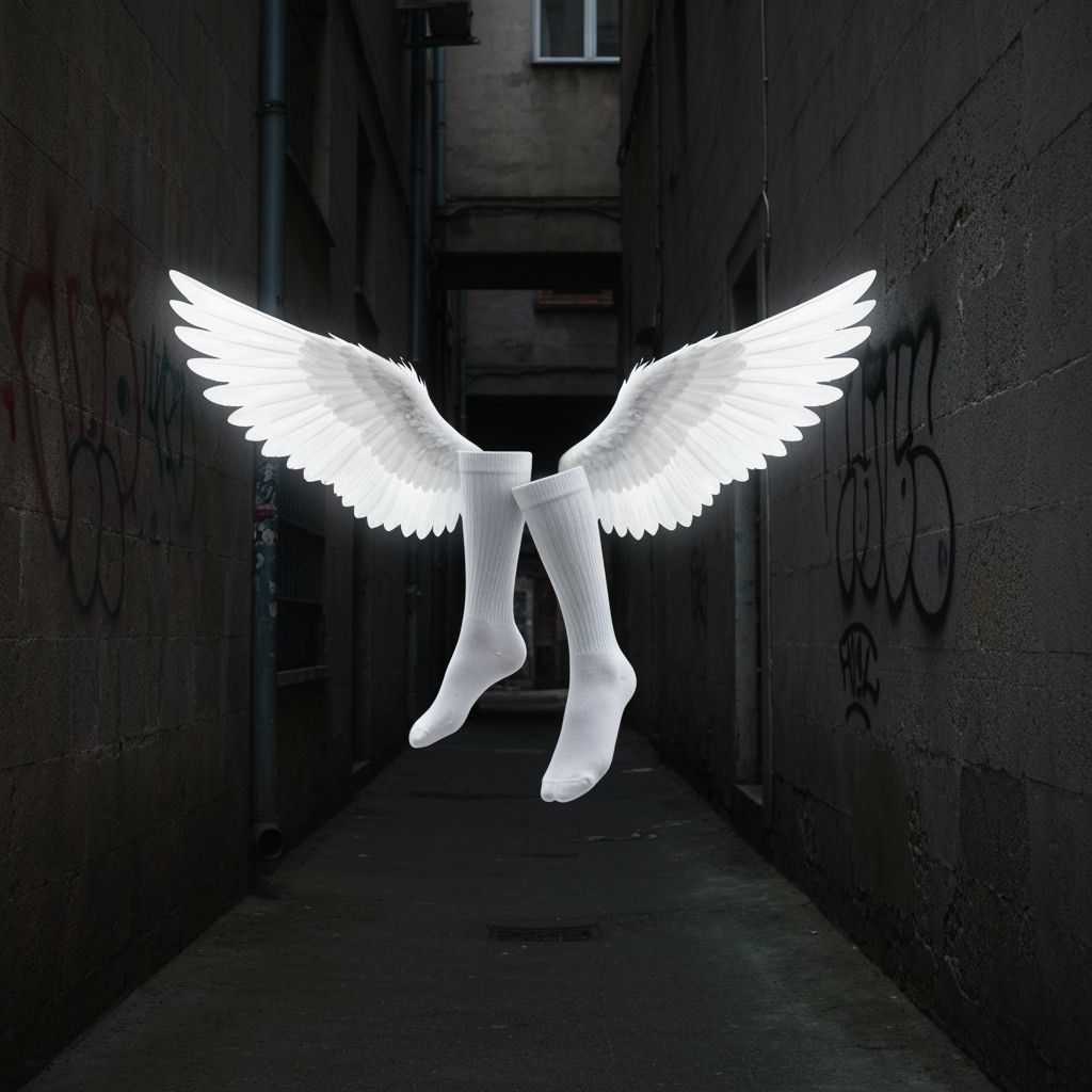 Ghostly Socks with Wings in Dark Alleyway