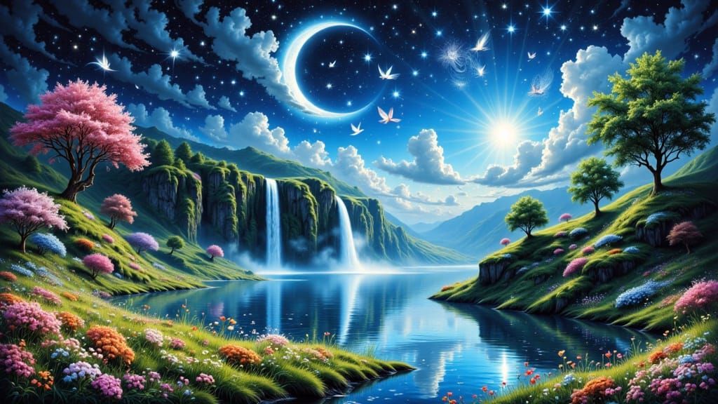 Manhwa Double Exposure Landscape: A Surreal Glitch Art