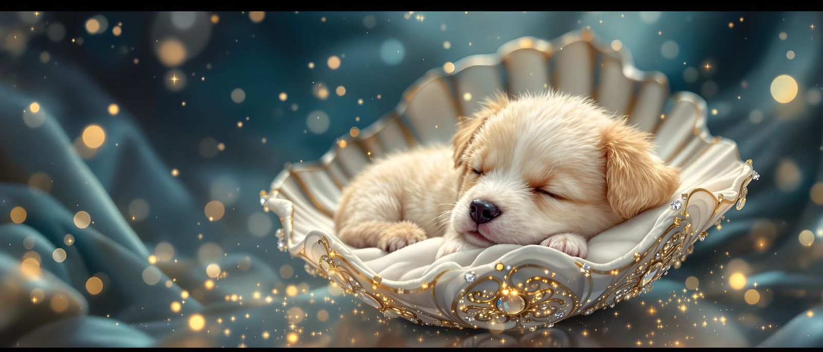 Enchanted Puppy Slumbers in Opulent Shell
