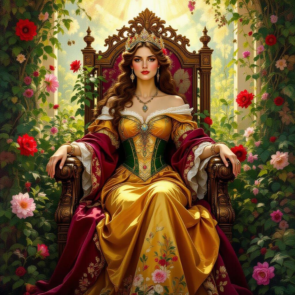 Empress Archetype Surrounded by Blooming Flora
