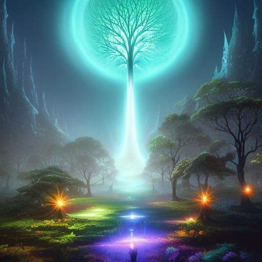 Luminescent Giant Tree in Surreal Style