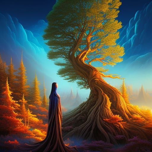 Luminescent Giant Tree in Surreal Style