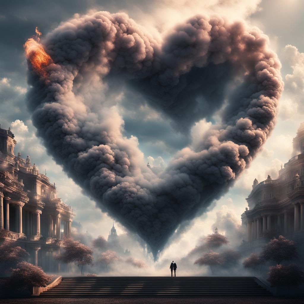 Heart-Shaped Smoke Rings in Digital Matte Painting