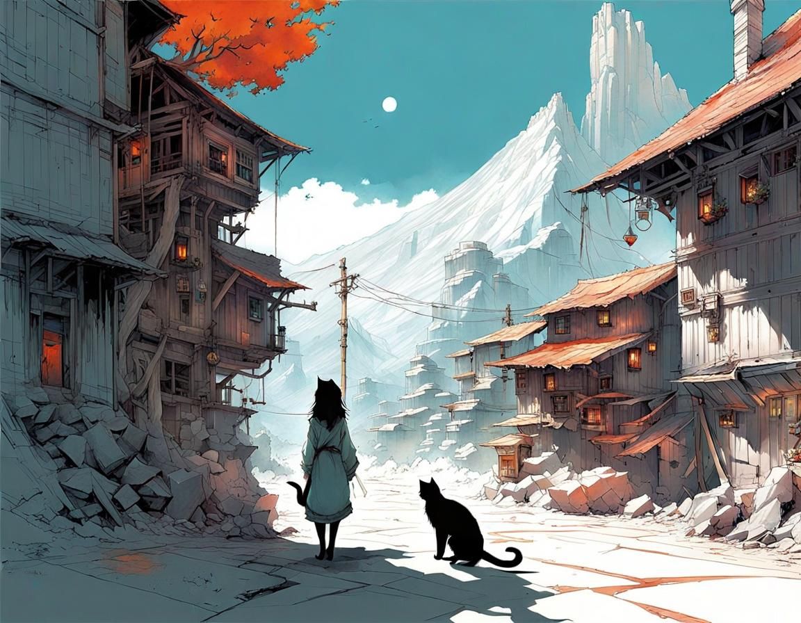 Catgirl Exploring Awe-Inspiring Alien Landscape