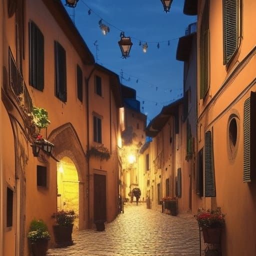 Idyllic Italian Town at Dusk in Danish Style