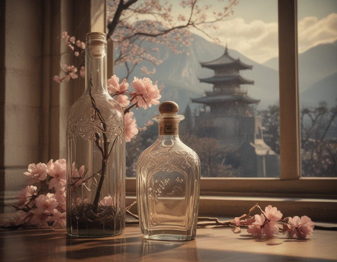 Surreal Sakura Bloom in Antique Glass