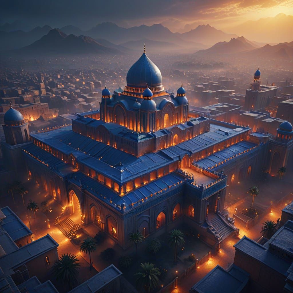 Arabian Palace Aerial View in Golden Mist