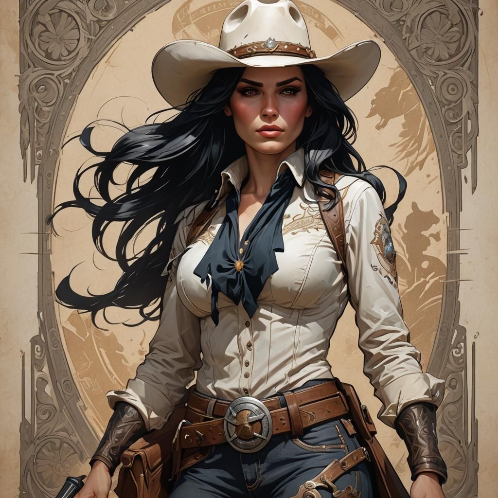 Wanted: Cowboy Woman Portrait in Hyperdetailed Style
