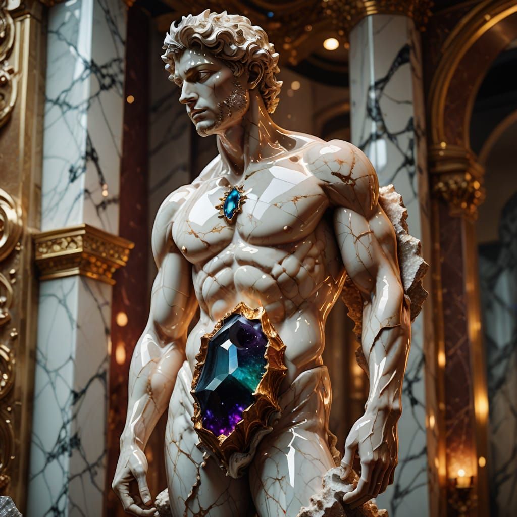 Ethereal Gemstone Statue Emerge from Geode in Hyper-Realisti...