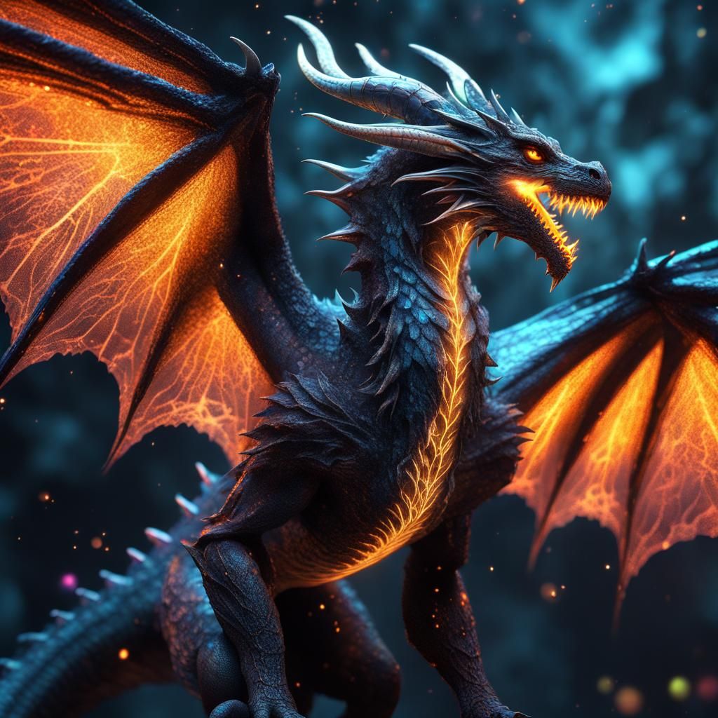 Furry Dragon with Glowing Wings in Ethereal Style