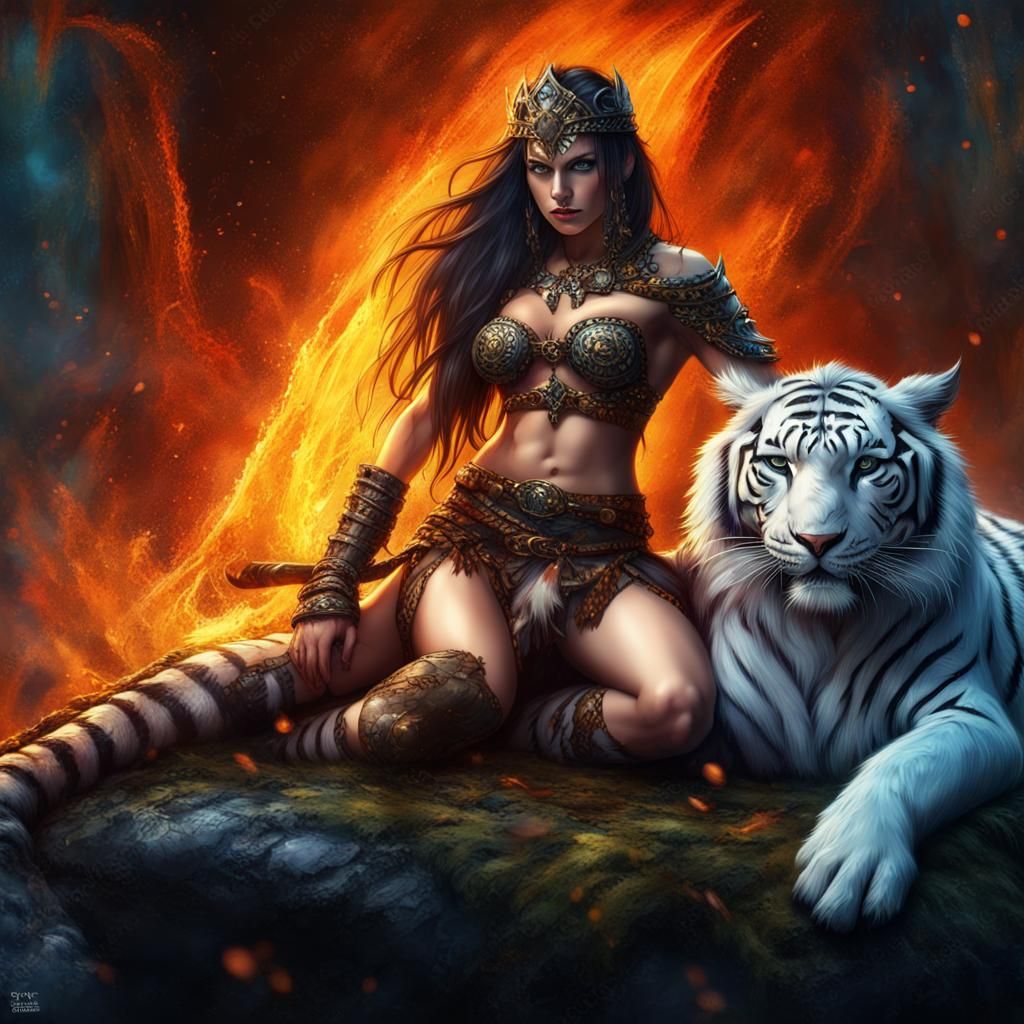 Gothic Barbarian Princess in Wild, Splash Art Style