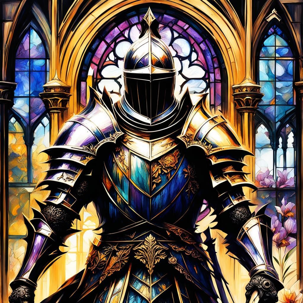 Gothic Knight in Floral Battlefield, Dark Fantasy Art
