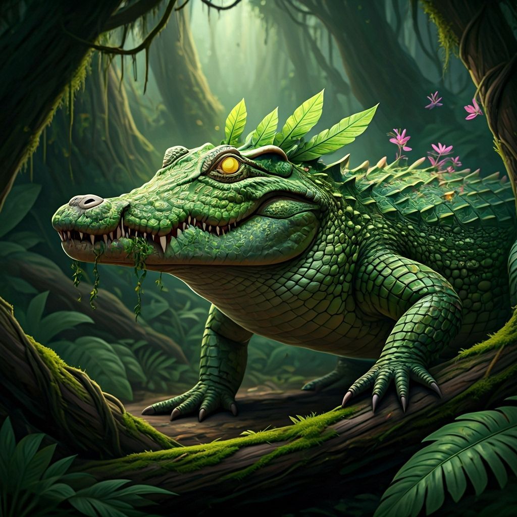 Mystical Crocodile Transformed in Lush Jungle