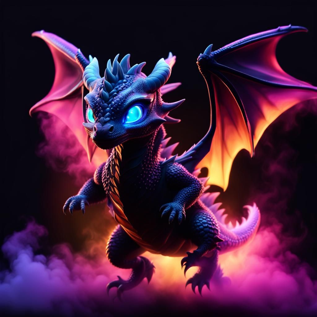 Ethereal Baby Dragon Silhouette in Holographic Fog