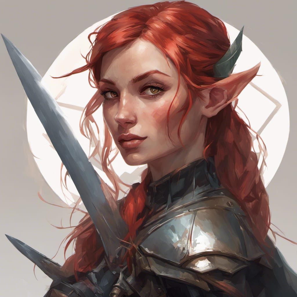 Fantasy Elf Warrior Portrait in Art Nouveau Style