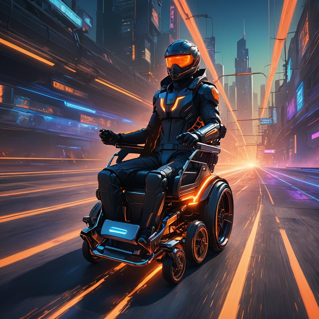 Jet-Powered Wheelchair Races Down Neon Highway