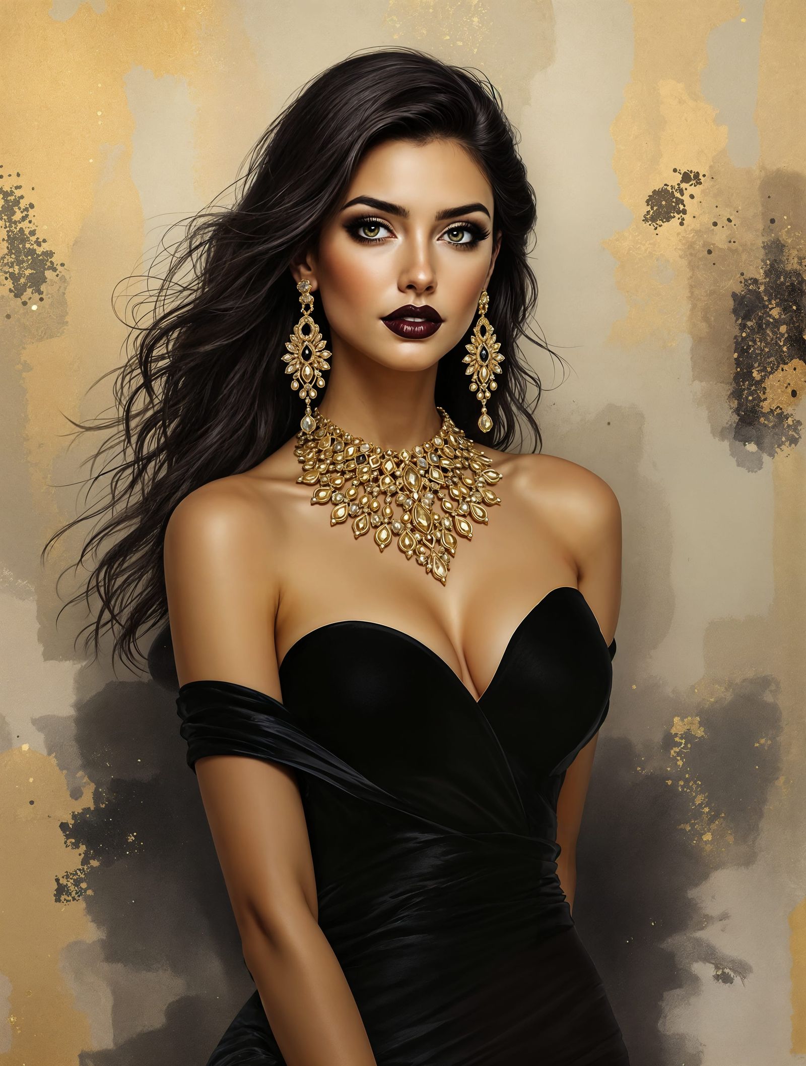 Elegant Woman in Opulent Gold Regalia