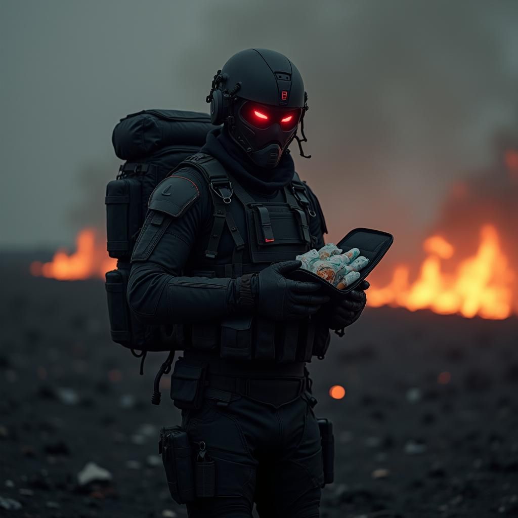 Futuristic Medic in a Burning Wasteland