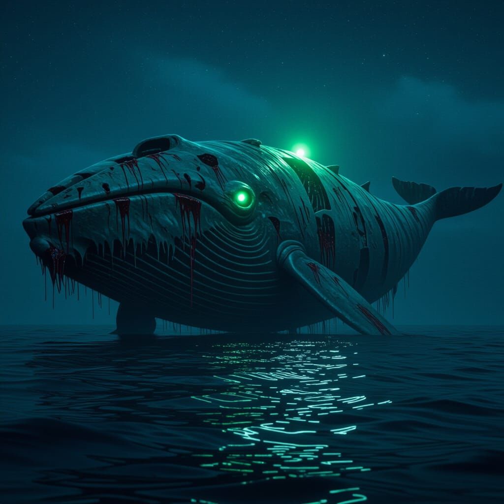 Undead Whale Drifting in Dark Ocean Waters