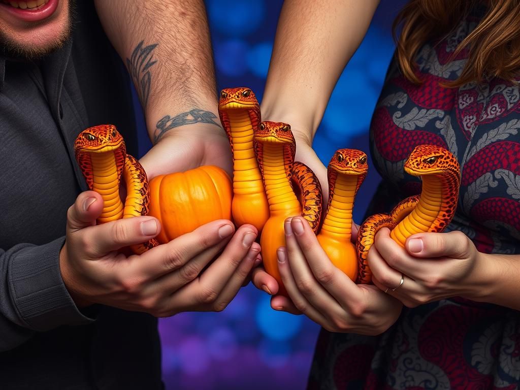 Surreal Family Harvest with Serpent Gourds