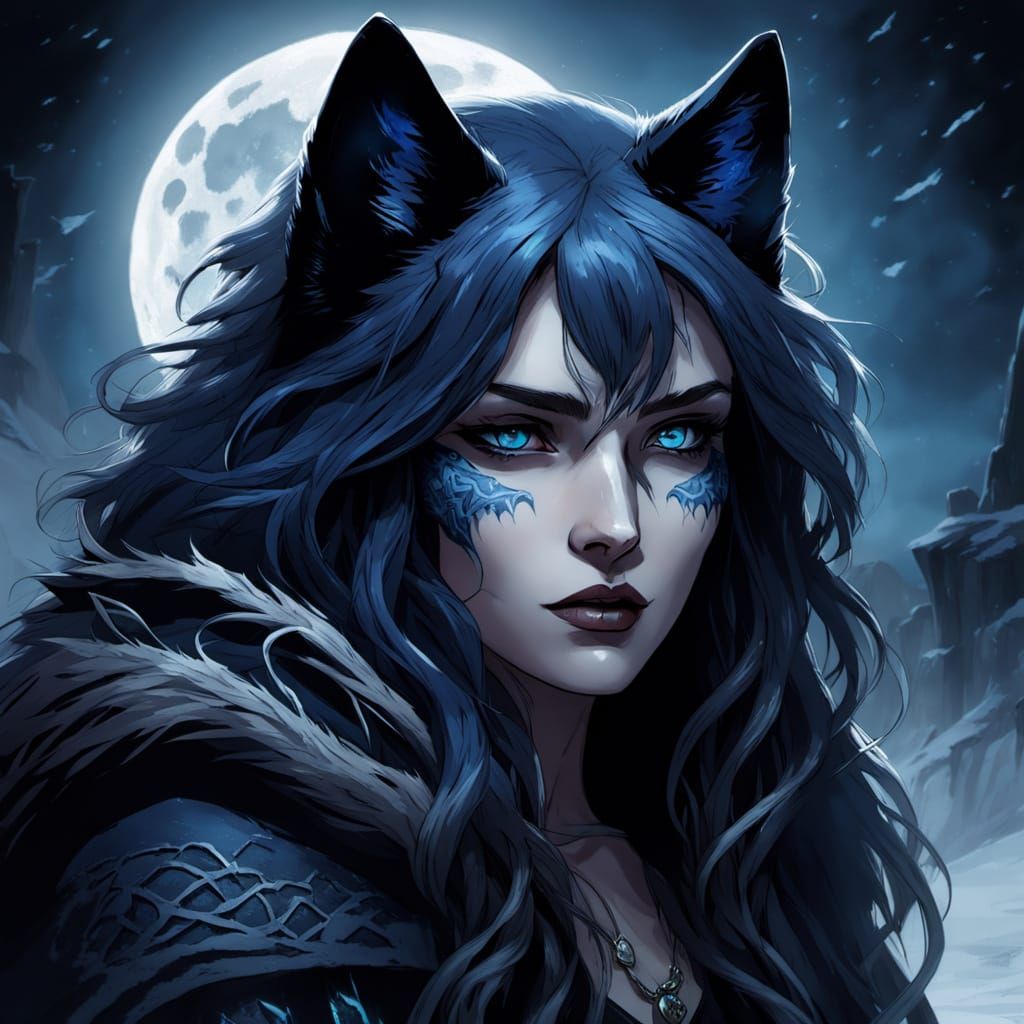 Moonlit Wolf Girl Assassin with Rune Markings
