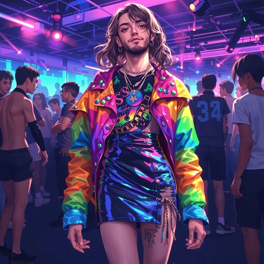 Kawaii Anime Man in Neon Nightclub