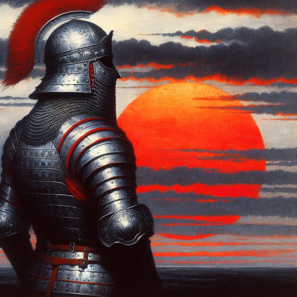 Varangian Guard Silhouette at Sunset, Oil Painting