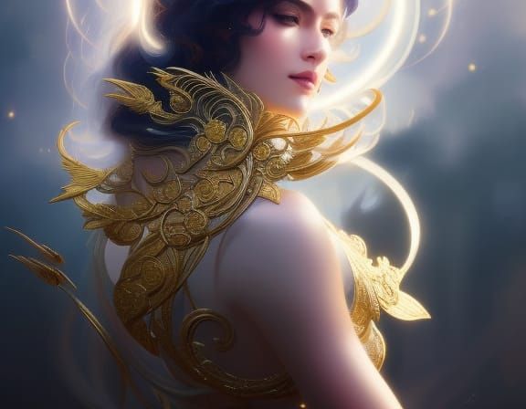 Angelic White Lion Cub with Golden Filigree